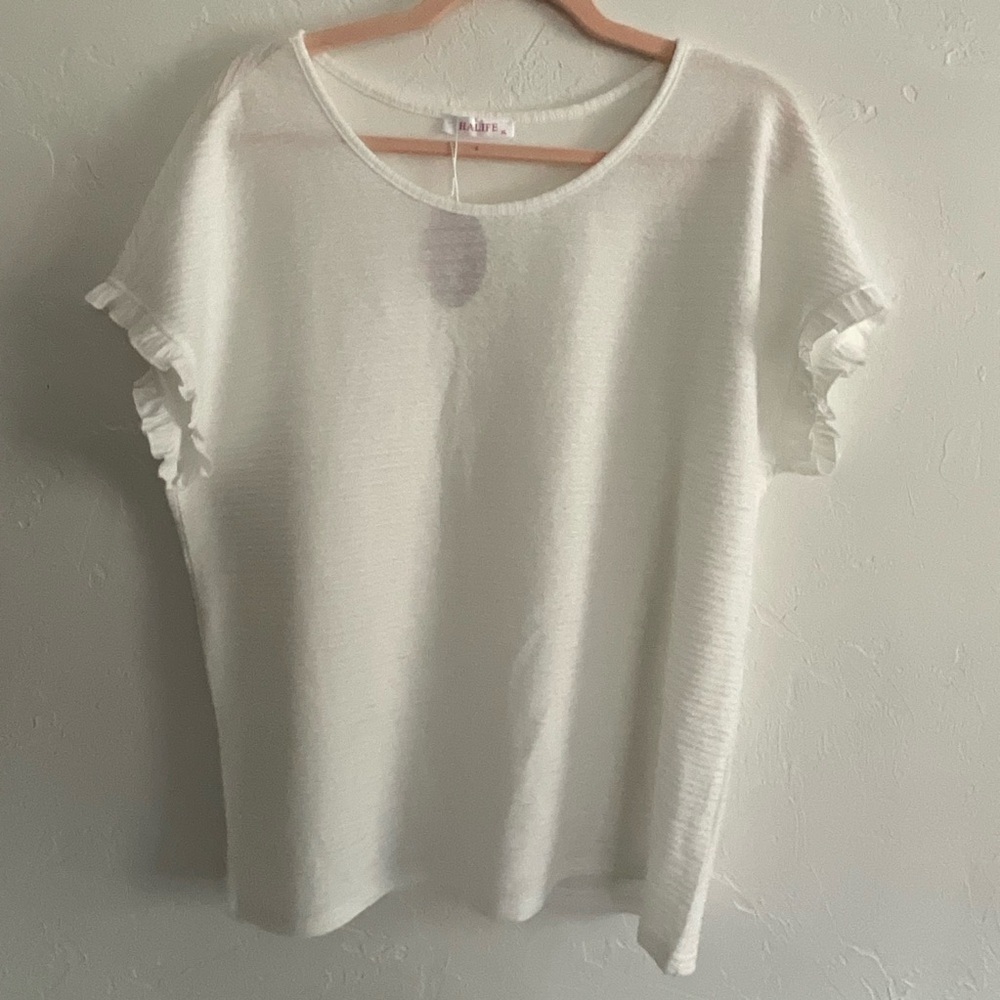 Halife White Textured Ruffle Sleeve Top Extra Large NWT